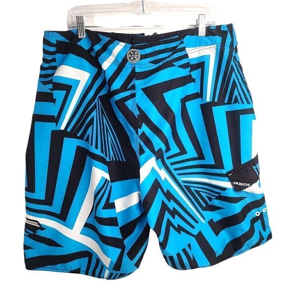 Maui and Sons Blue Black Geo Rippers Boardshorts Size 36 - Picture 2 of 7